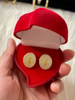 18k Gold Plated Oval Earrings with Cz Stud Earrings